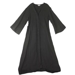 FIL De Vie Classic Black Linen shirt maxi dress Bell sleeves relaxed fit Sz M